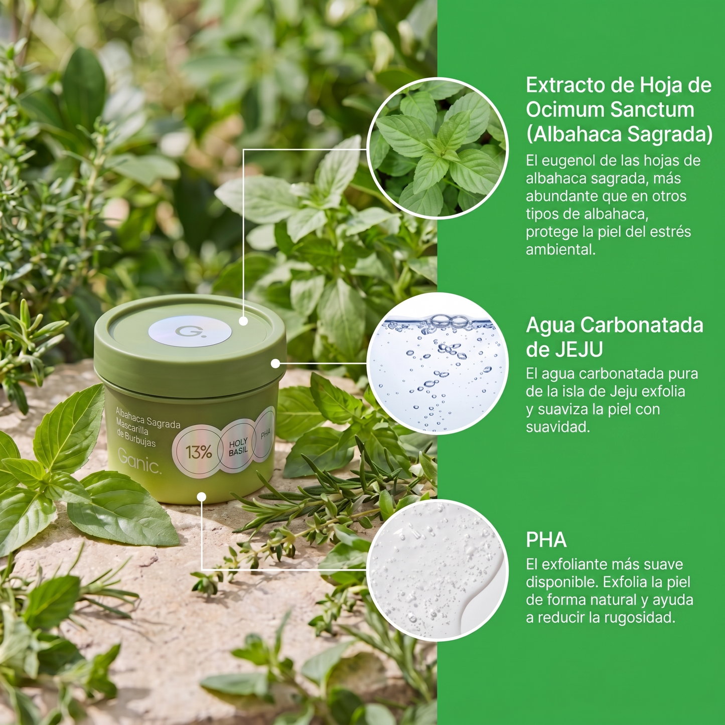Mascarilla Coreana de Albahaca Sagrada (Efecto Bubble)